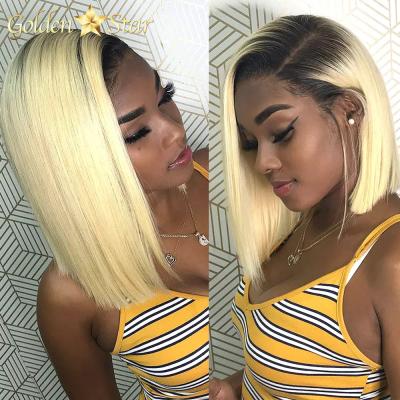 China Feature New Fashion Cuticle Aligned Hair Bob Lace Wigs, Remy Hair Weaves And Wigs, 1B 613 Raw Straight Short Bob Human Hair Wigs for sale