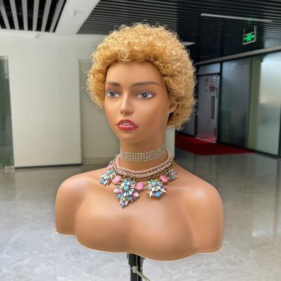 China Blonde Curly Bob Lace Frontal Pixie Curls Brazilian Short Feature Pixie Cut Lace Front Human Hair Wig Machine Made Blonde Curly Wig For Black Women for sale