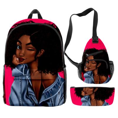 China Custom 3pcs Anti Theft Sets School Bag For Teenage Girls Boys African Arts Girl 3D Printed Student Backpack Classic Book Bags for sale