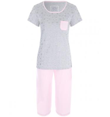 China Breathable Printed T-shirt And Capri Pajamas Set Women for sale