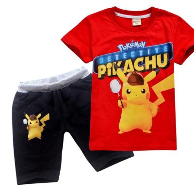 China Basic style (cpsc passed) 2021 new style children's pikachu t-shirt and short no stock set moq boy's pikachu short set printed child's short set factory basically for sale