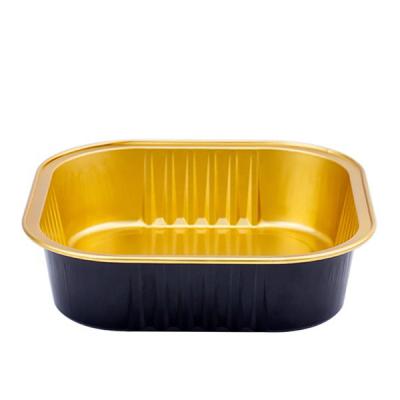 China Eco-friendly Food Grade Black And Gold Rectangle Disposable Aluminum Foil Food Container /Pan/Tray/Box Supplier With Lid for sale