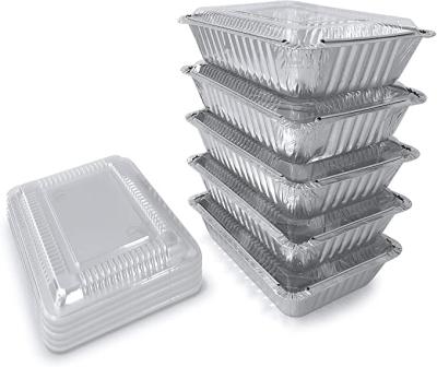 China Food Grade Wholesale Price Rectangle Aluminum Foil Takeaway Food Container Eco - Friendly With Plastic Lid for sale