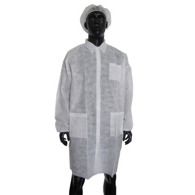 China Disposable Anti-Static White PP Nonwoven Lab Coats With 3 Pockets for sale