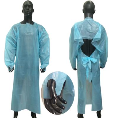 China Plastic non-sterile disposable waterproof blue dust proof water proof body protection cpe isolation apron with long sleeves for sale