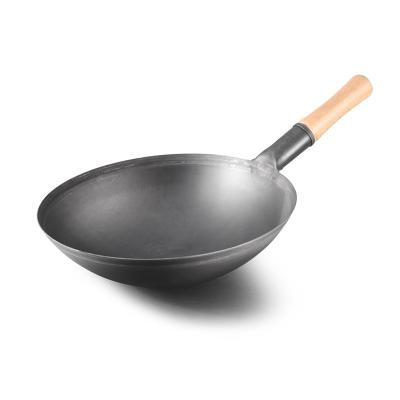 China Sustainable Physically non-stick china cast iron wooden handle wok for sale