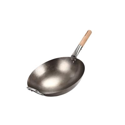 China Gas Cooker Restaurant Hotel full seasoned Wok Wooden Handle Cooker Pan Stainless Steel  Wok for sale