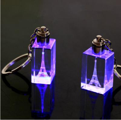 China The Business Gift The Lead Glass Effiel Laser Tower Rectangle Crystal Key Chain MH-YS0504 for sale