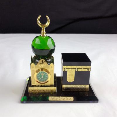 China Middle Eastern Tower Crystal Glass Makkah Mecca Clock With Kaaba Islamic Ideal Gift MH-G0479 for sale