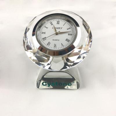 China Europe Diamond Desktop Optical Glass Crystal Clock MH-C0201 for sale