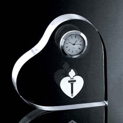 China Europe heart shape personalized crystal clock with 3d laser lgo MH-C0062 for sale