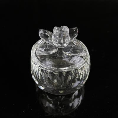 China Home Round Glass Jar Crystal Jewelry Trinket Box With Flower Lid MH-QT0481 for sale