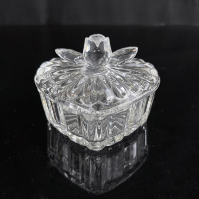 China Crystal Glass Heart Home Jar Jewelry Trinket Box With Flower Lid MH-QT0480 for sale