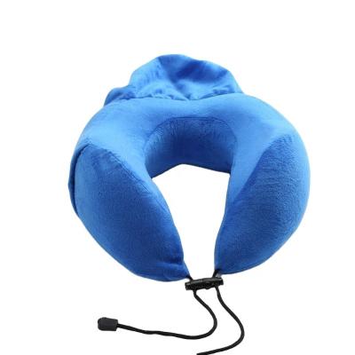 China Anti-Static Support Memory U Shape Memory Foam Airplane Travel Neck Pillow With Comfortable Hood Headrest for sale