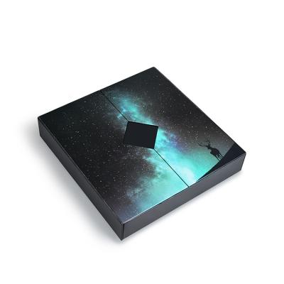 China Recyclable Custom Starry Sky Pattern Printed Matte Black Cardboard Flip Packaging Gift Handmade Paper Box With Insert for sale