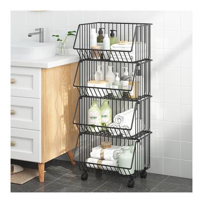 China Multi-Layer Iron Sustainable Vegetable Shelf Kitchen Basket Shelves For Kitchen Trolley Kitchen Shelf Rack for sale