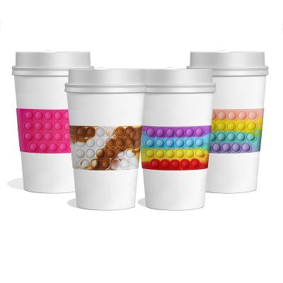 China EE567 Rainbow Sustainable Bulk Custom Environmental Friendly Silicone Reusable Reusable Insulated Coffee Sleeves Office Push Bubble Busy Sensory Toys for sale