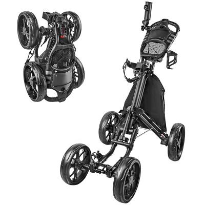 China Golf Bag Golf Push Cart for Golf Club 4 Wheel Folding Golf Push Carts with Foot Brake Umbrella Holder for sale