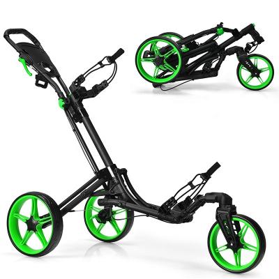 China Golf Bag Folding Golf Push Cart with Wheel 3 Wheel Adjustable Golf Pull Cart Easy Folding Compact Golf Trolley for Clubs for sale