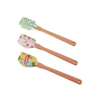 China Stocked Bamboo Handle 3Pcs Food Grade Silicone Spatula Set for sale