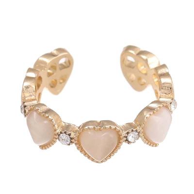 China 2021 new design TRENDY female opal index finger ring rhinestone heart shape design resizable fashion ring for sale