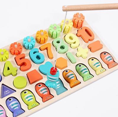 China Environmental Protection Wholesale Montessori Cheap Kids 5 in 1 Electric Number Record Digital Board Assortment Board Fish Wooden Toy for sale