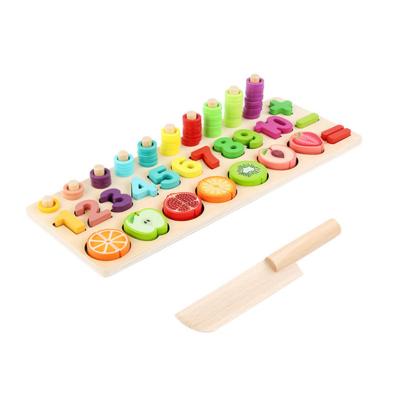 China Eco-friendly Material Wholesale Kids 5 In A Number Game Matching Montessori Fruit Wooden Toys for sale