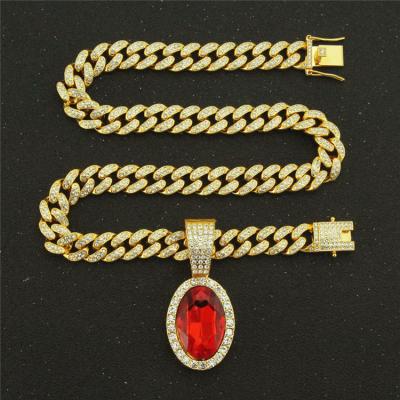 China European and American Oval Big Red Pendant Clasp Chain Necklace Lead Free Hip Hop Cuban Necklace For Men for sale