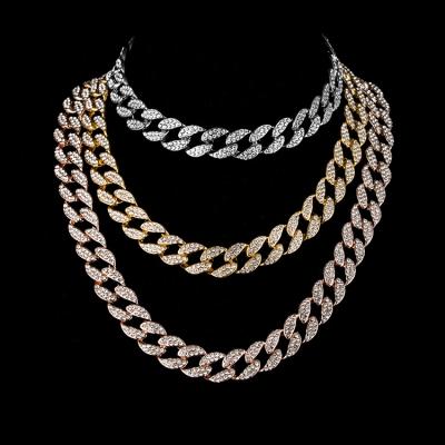 China High Quality Men's Hip Hop Cuban Link Chain Necklace Lead Free Iced Out Crystal Cuban Link Chain Necklace for sale