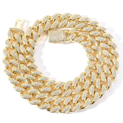 China Lead Free Hip Hop Iced Out Cuban Link Men's Restriction Miami 18k Gold Plated Cuban Link Chain Necklace Chain for sale