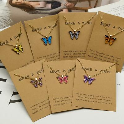 China Lead Free Fashionable Multiple Colors Colorful Butterfly Necklace Thin Chain Pendant Necklace For Women Jewelry for sale