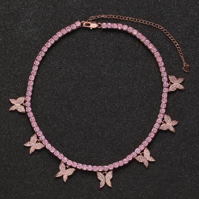 China Hot Selling Wholesale Lead Free Diamond Tennis Butterfly Necklace Chain Jewelry For Women 2021 for sale