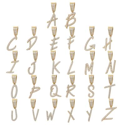 China New Custom Lead Free Hip Hop 18k Gold Cursive Letters Name CZ Bling Letter Pendant With Necklace for sale