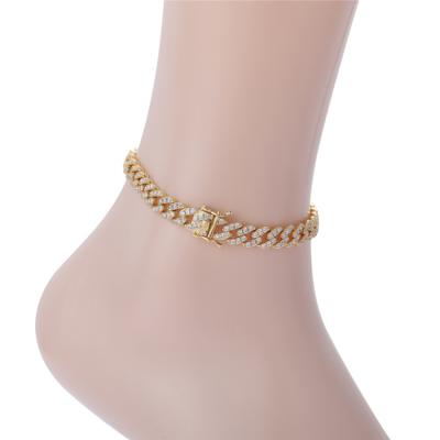 China 8mm 9inch 10inch Miami Link Chain Lead Free Cuban Anklet Iced Out Zircon Crystal Hip Hop Jewelry for sale