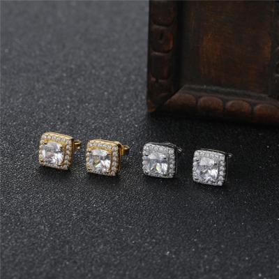 China New Created Square Stud Earrings Hip Hop Lead Free Fashion Zircon Stud Earrings White Zircon Stud Earrings for sale