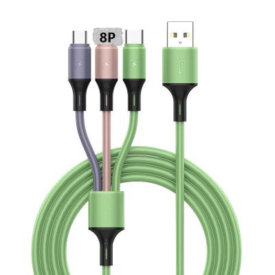 China Multi Function Data Transfer Cable High Speed ​​Transmit Macaroons Data Line Liquid Silicone USB Charging Cable 3 In 1 Data Cable For IOS Android Type C for sale