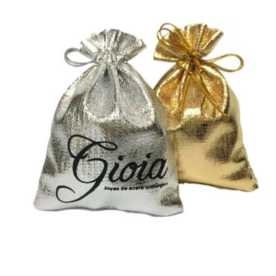 China Recyclable Wholesale Gift Cloth Drawstring Pouches Gold Silver Jewelry Packaging Bag With Logo Custom for sale