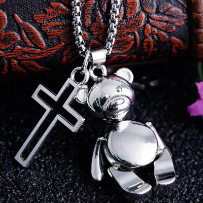 China Creative Hyperbole Bear Chain Men's Sweater Chain Fashion Silver Cross Pendant Link Chain Long 28 Inches for sale