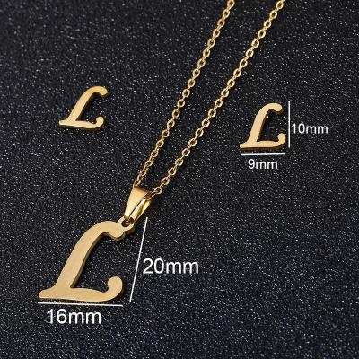 China 26 Stainless Steel Fashion TRENDY English Capital Letter Necklace Earrings Jewelry Set of 2 Piece Gold Color Letter Stud Earrings For Women for sale