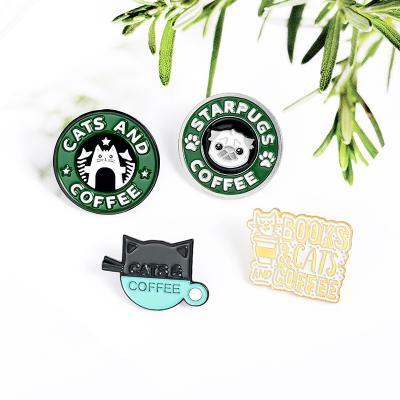 China Accessories Cat Coffee Pattern Round Brooch Costume New Arrival Cloth Decoration Charm Animal Collar Pin Cute Cartoon Dog Design Booches for sale