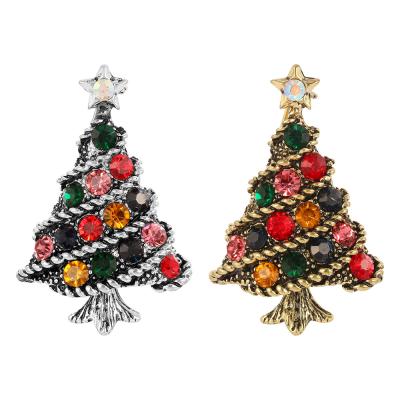 China ALLOY retro European and American women Diamond Brooch Pins Collar Pin colorful cartoon Christmas tree brooches for sale