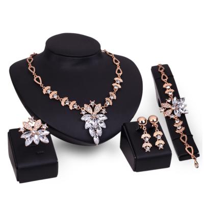 China Good Set Luxury FASHIONABLE BridalJewelry Rhinestone Necklace & Earrings & Bracelet & Ring For Ladies for sale