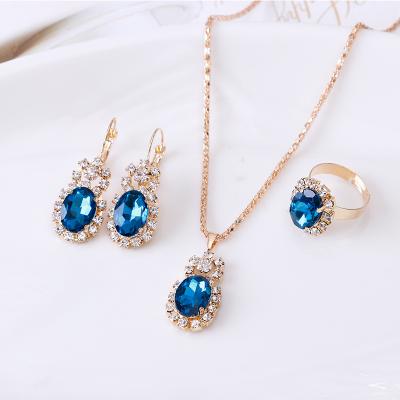 China Wholesale Trendy Hot Sale Oval Crystal Designer Jewelry Set Gold Claw Chain Necklace Earring Bridal Set for sale