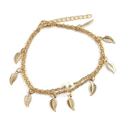 China BOHEMIA Anklet Lady Joker Multilayer Tassel Layered Leaf Pearl Anklet Wholesale for sale