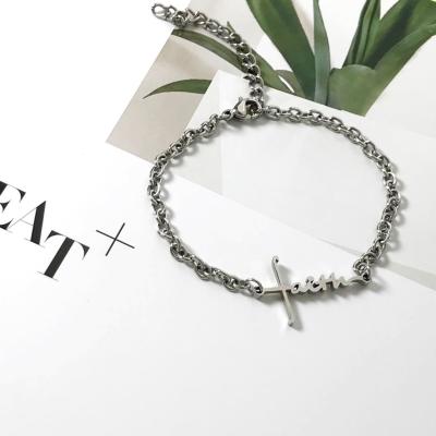 China Punk Hollowed- Out English Letter Bangle Faith Bracelet Titanium Steel Jewelry for sale