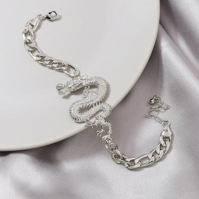 China 2021 hot sale men women FASHIONABLE unisex rhodium plated cuban chain link dragon bracelet for sale