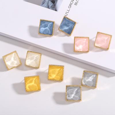 China CLASSIC Korean Acrylic Stud Earring Square Ripple Metal Women's Simple Jewelry Earrings Wholesale for sale