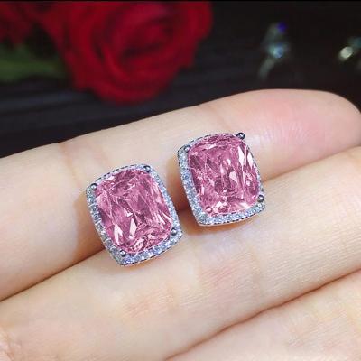 China TRENDY Fashion Iced Out Baguette Pink Stud Earrings Square Zirconia Earring Women Bling Jewelry for sale