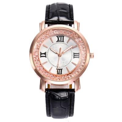 China Hot Selling Automatic Date Crystal Rhinestone Leather Strap Wristwatch Quartz Watch For Women for sale