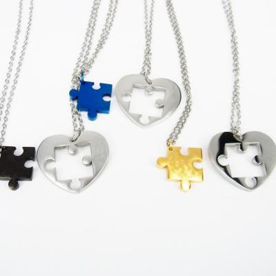 China Lovely CLASSIC Korean Heart Puzzle Jigsaw Charms 316L Stainless Steel Designer Necklace Pendants For Couples Jewelry Decoration for sale